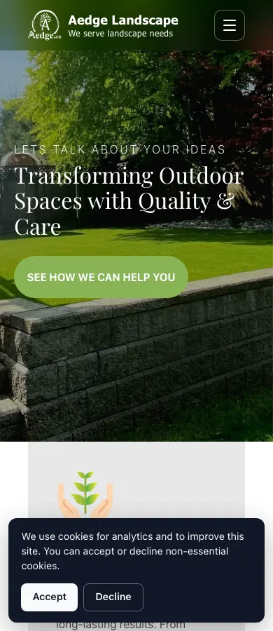 Aedge Landscape website on mobile