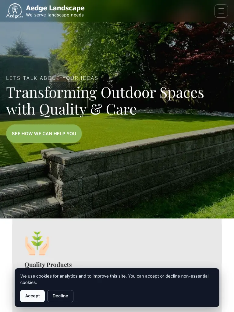 Aedge Landscape website on tablet