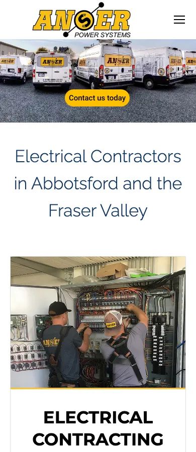 Anser Power Systems website on mobile