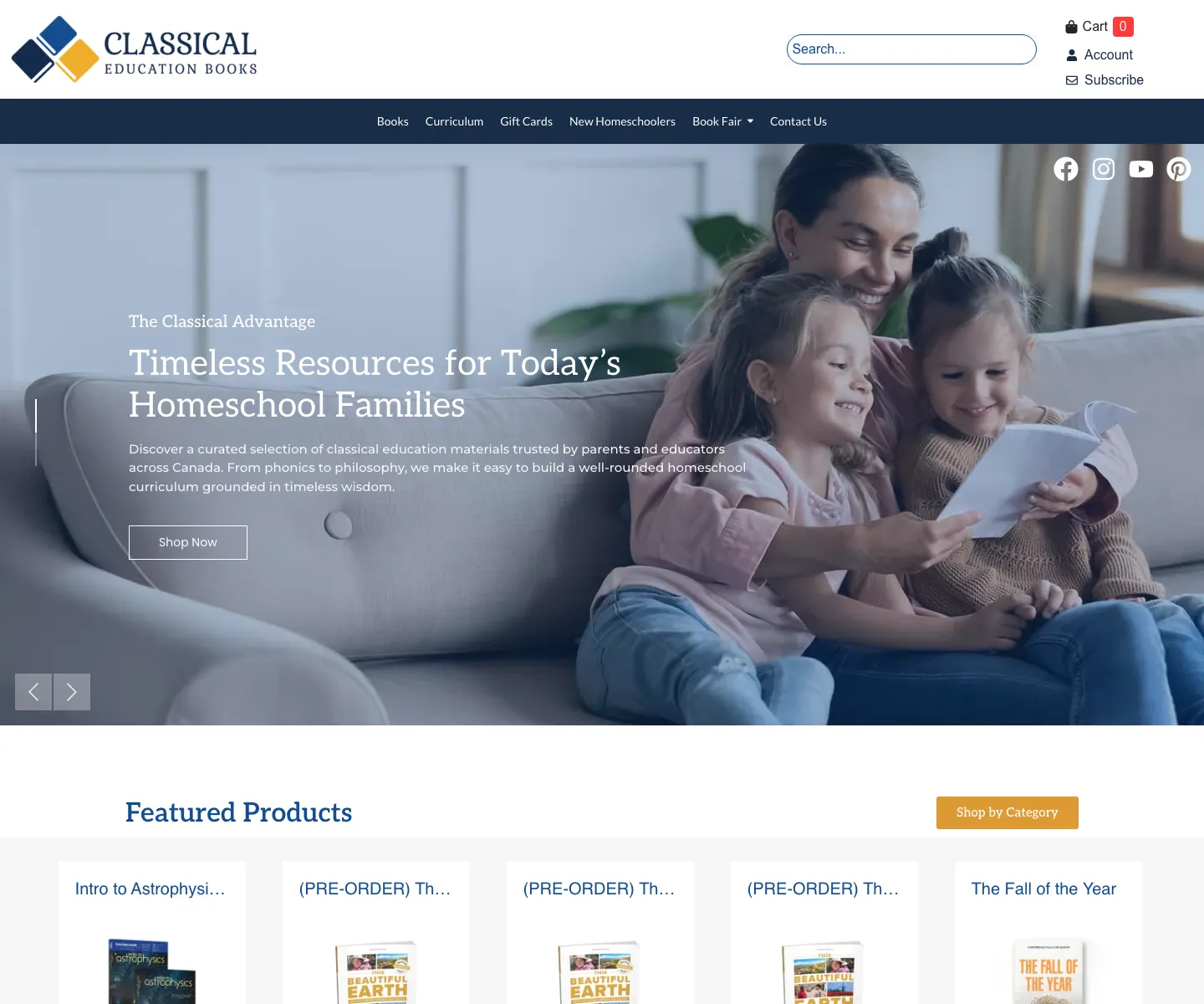 Classical Education Books website designed by IIAS for homeschool catalog shopping