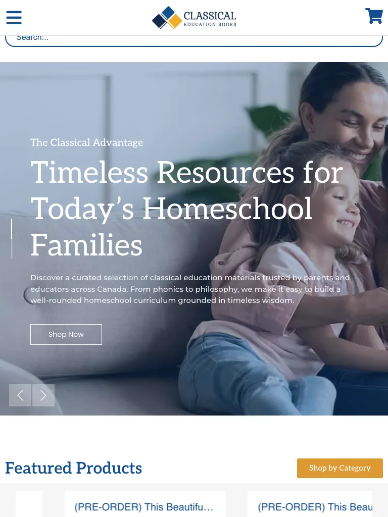 Classical Education Books website on tablet