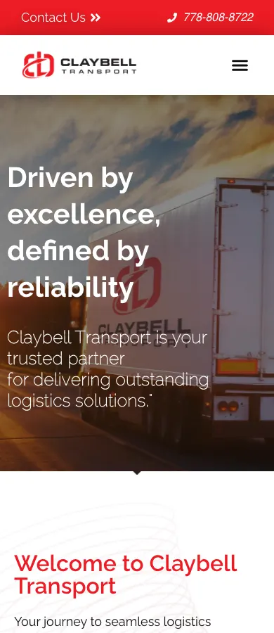 Claybell Transport website on mobile