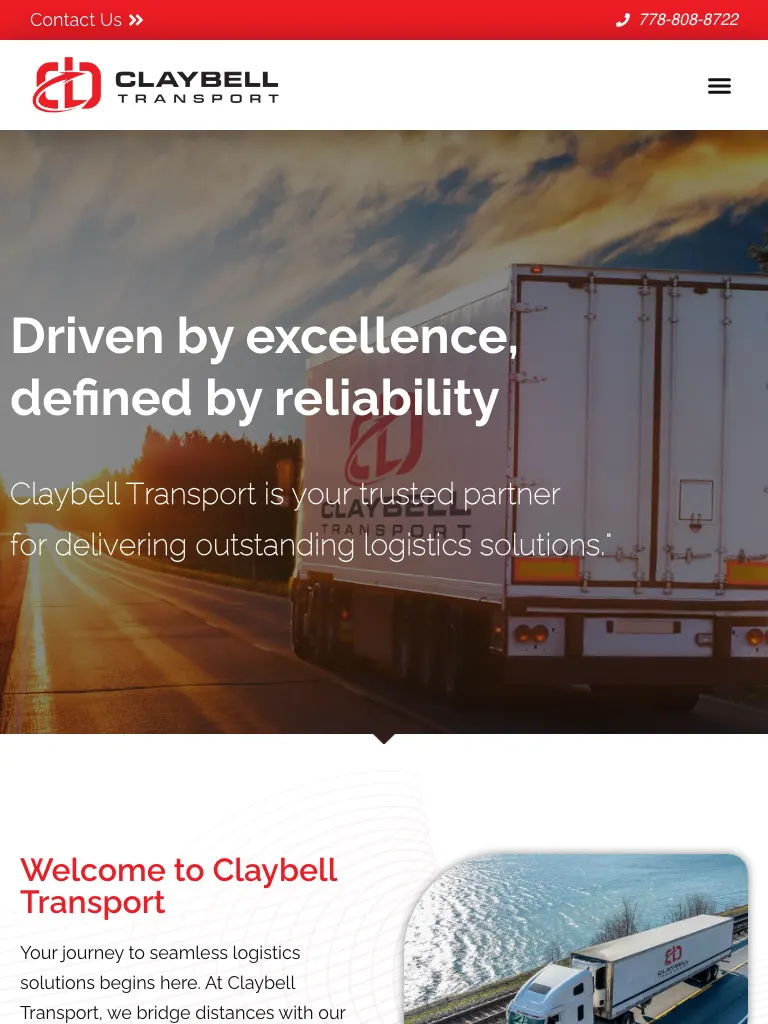 Claybell Transport website on tablet