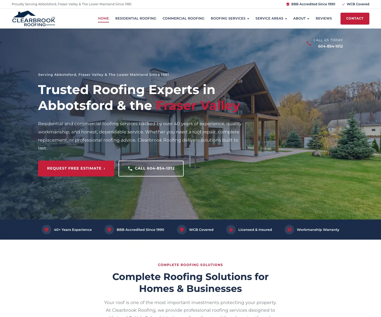 Clearbrook Roofing website, designed and built by IIAS