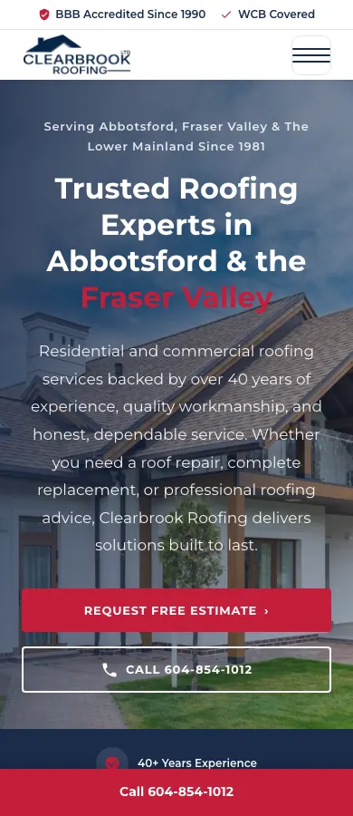 Clearbrook Roofing website, designed and built by IIAS