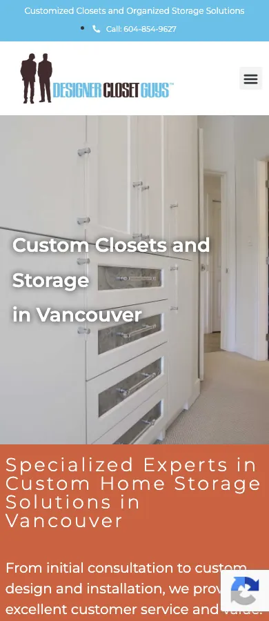 Designer Closet Guys website on mobile