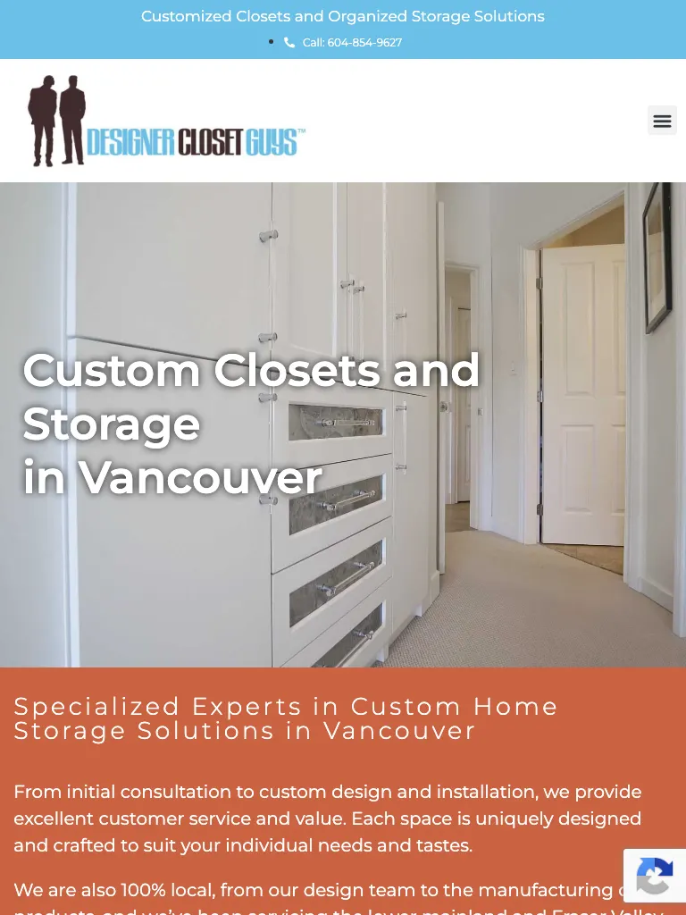 Designer Closet Guys website on tablet