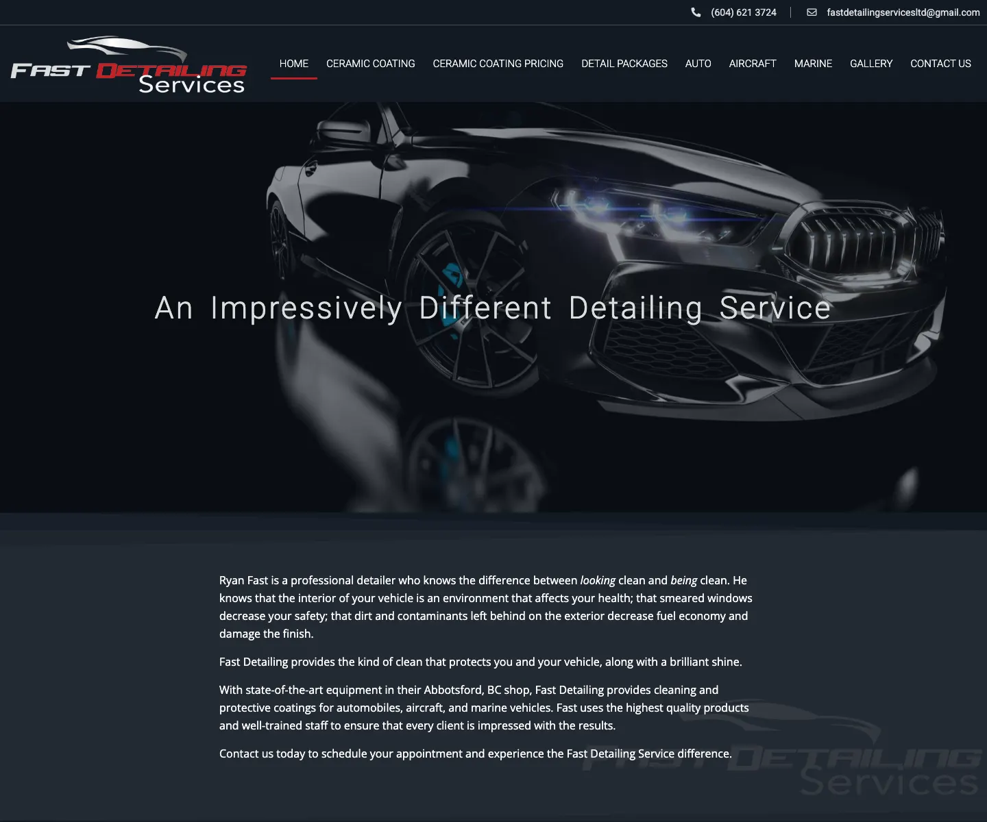 Fast Detailing Services website designed by IIAS for Abbotsford auto detailing