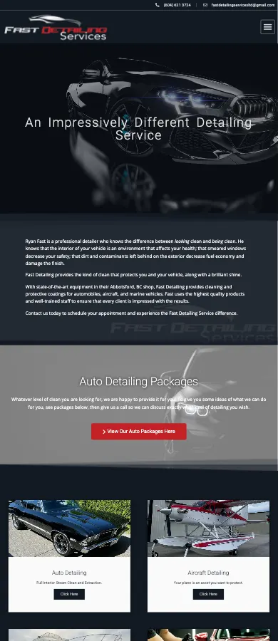 Fast Detailing Services website on mobile
