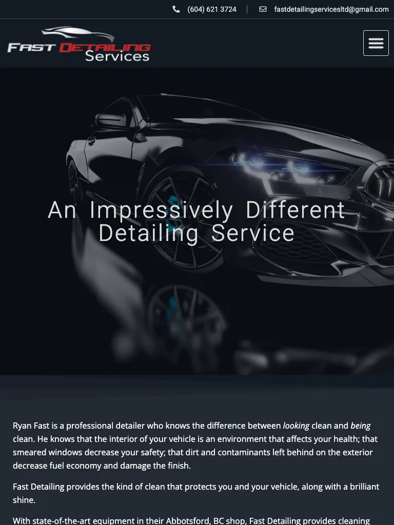 Fast Detailing Services website on tablet