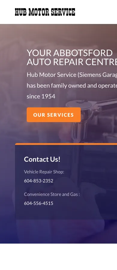 Hub Motor Service website on mobile