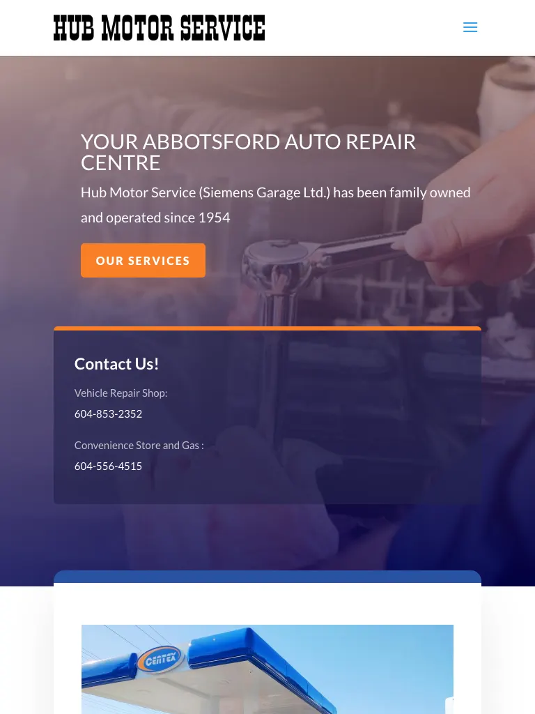 Hub Motor Service website on tablet