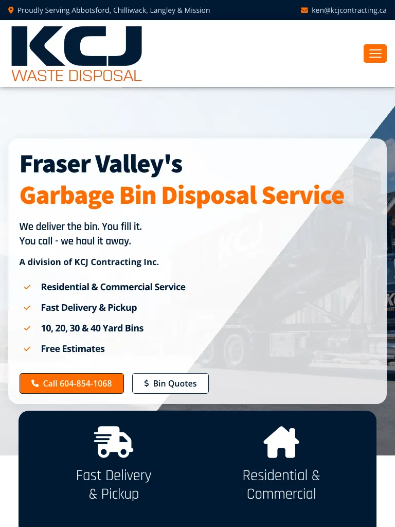 KCJ Waste Disposal website on tablet