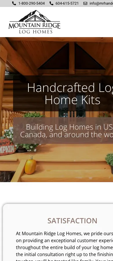 Mountain Ridge Handcrafted Homes website on mobile