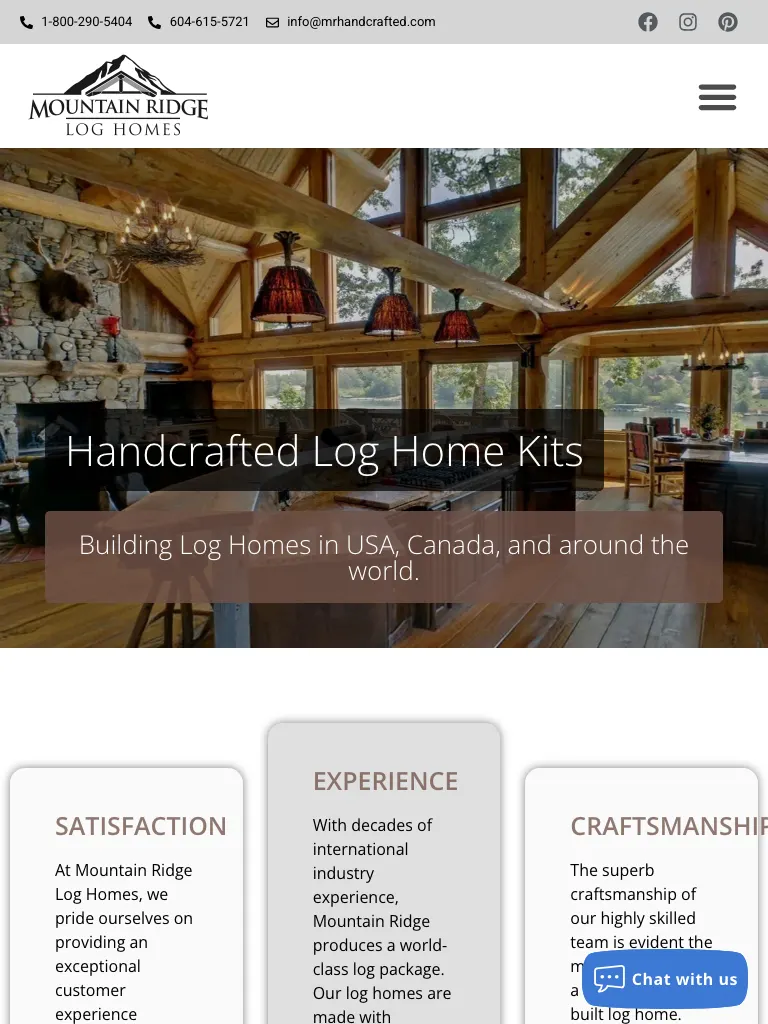 Mountain Ridge Handcrafted Homes website on tablet