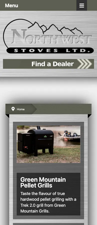 Northwest Stoves website on mobile