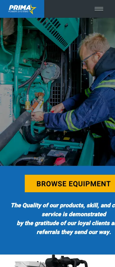 Prima Power Systems website on mobile