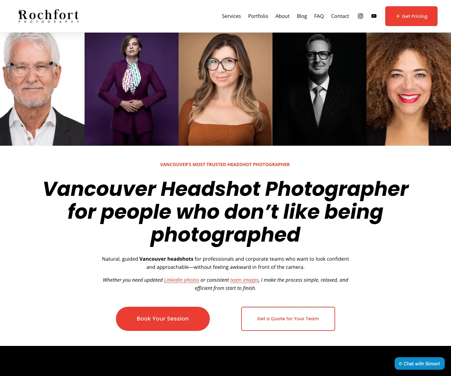 Simon Rochfort Photography SEO case study for headshot photography search