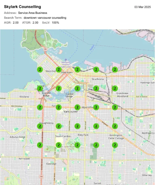 Skylark Counselling Google Maps rankings after IIAS: top 3 for downtown Vancouver counselling