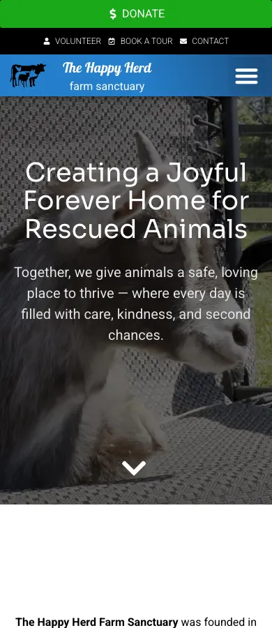 The Happy Herd Farm Sanctuary website on mobile