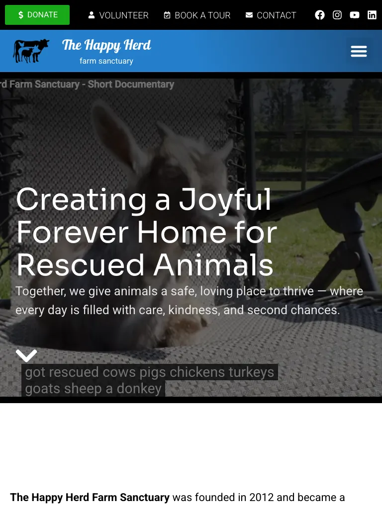 The Happy Herd Farm Sanctuary website on tablet