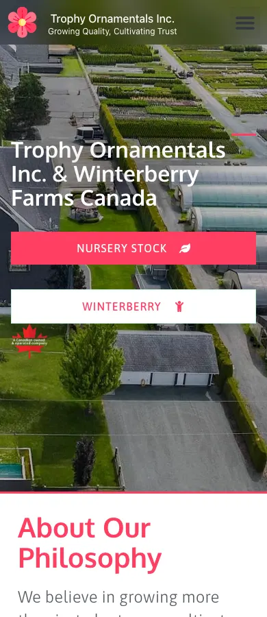 Trophy Ornamentals website on mobile