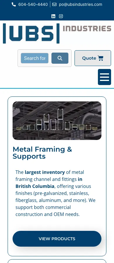 UBS Industries website on mobile