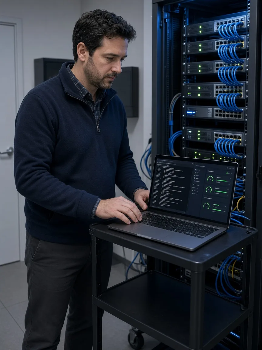 Someone managing a server, the work managed hosting takes off your plate