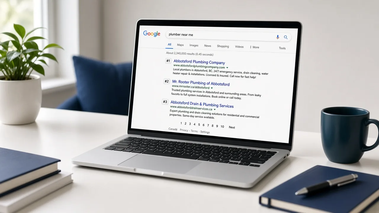 Google search results with a local plumber ranked first