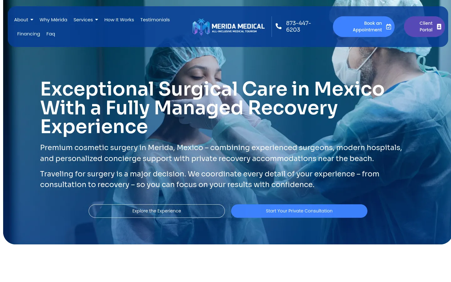 Merida Medical website on desktop